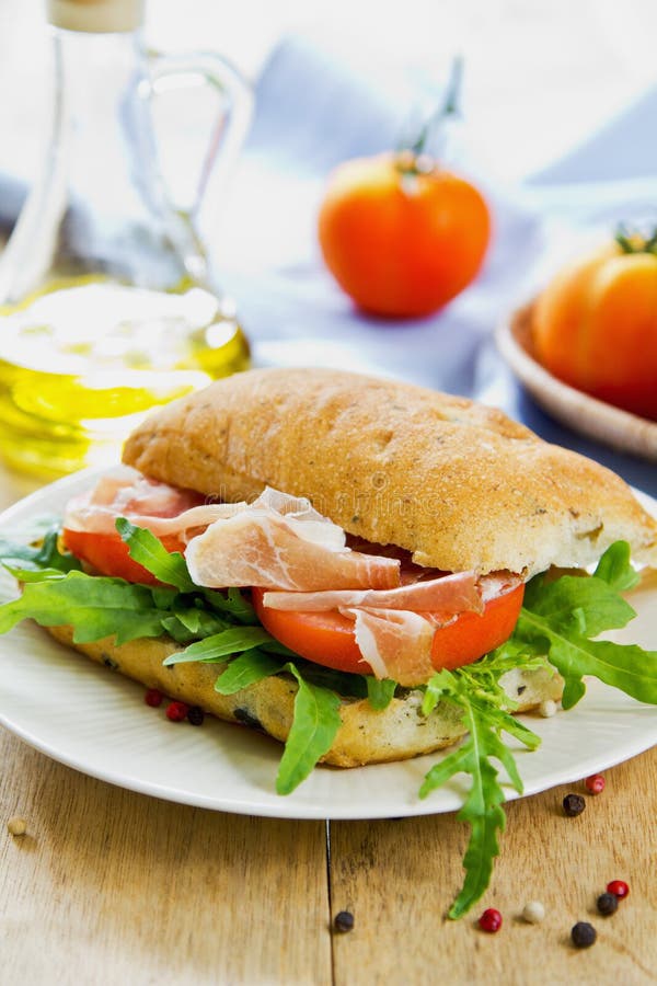 Prosciutto on Olive Ciabatta Sandwich Stock Photo Image of ciabatta, pork 32533920
