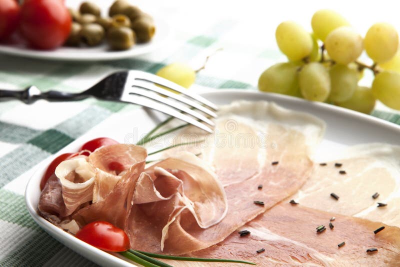 Prosciutto on a Plate with Cheese Stock Photo Image of meat, culture