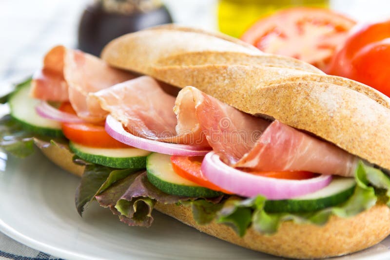 Prosciutto sandwich stock photo. Image of snack, mineral 25284554