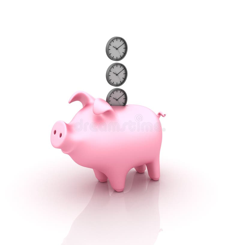 Prosiątko bank z Menniczymi zegarami ilustracja wektor Prosiątko bank z Menniczymi zegarami ilustracja wektor