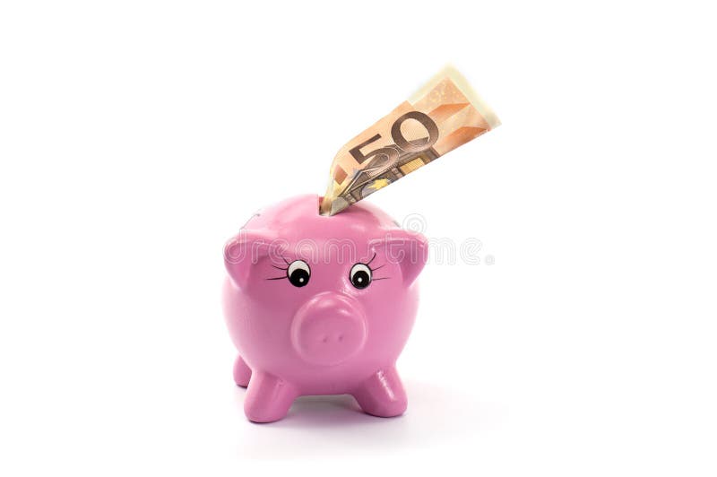 Prosiątko bank z pięćdziesiąt euro rachunkiem zdjęcie royalty free Prosiątko bank z pięćdziesiąt euro rachunkiem zdjęcie royalty free