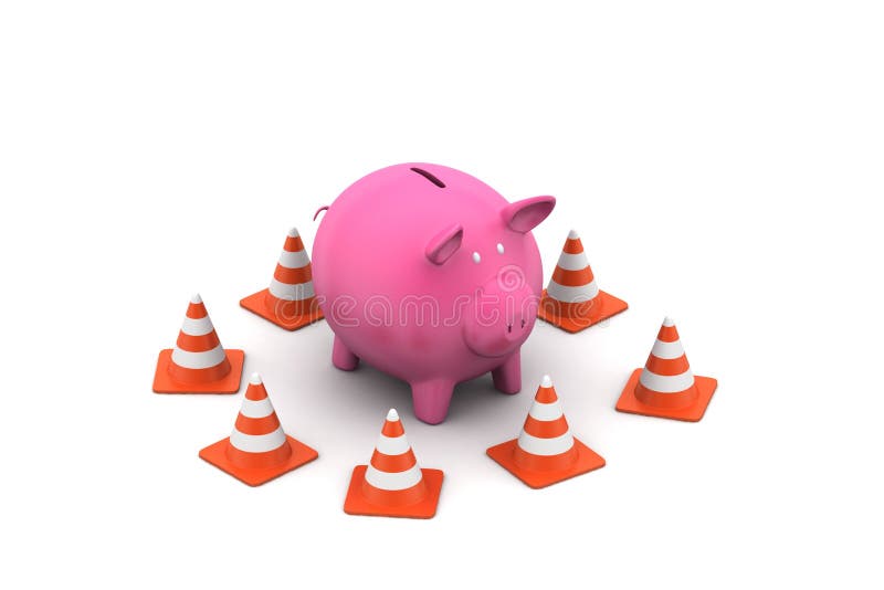 Prosiątko bank z ruchu drogowego rożkiem ilustracji Prosiątko bank z ruchu drogowego rożkiem ilustracji