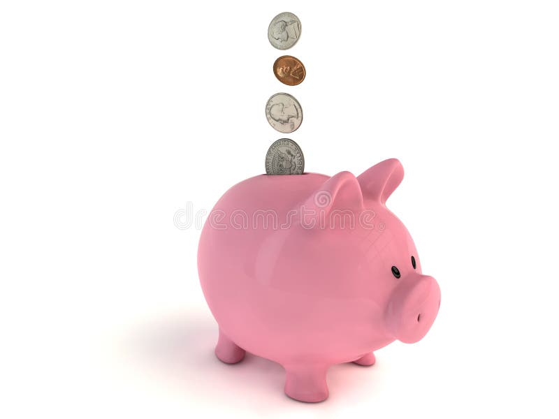 Prosiątko bank z USA monetami ilustracji Prosiątko bank z USA monetami ilustracji
