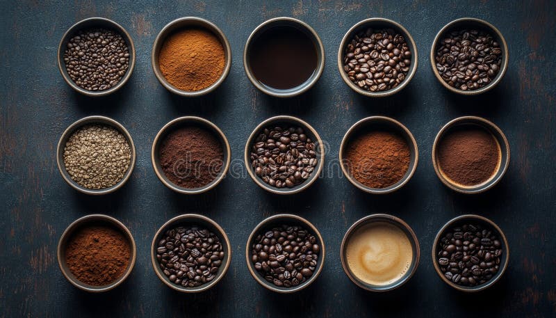 Prospettiva aerea di varietà di caffè diverse che presentano un ricco sfondo tematico a base di caffè royalty illustrazione gratis