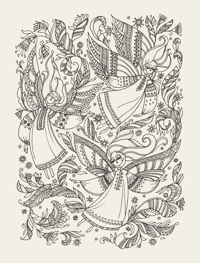 Prosta boho stylu aniołów fo kolorystyka ilustracji Prosta boho stylu aniołów fo kolorystyka ilustracji