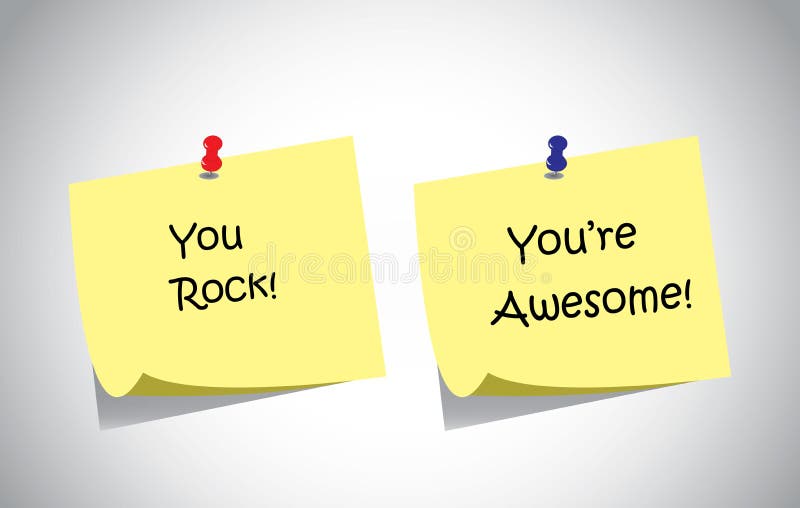 Simple unique positive feedback text post it notes collection set. You rock, you're or you are awesome texts on yellow post it note. Simple unique positive feedback text post it notes collection set. You rock, you're or you are awesome texts on yellow post it note
