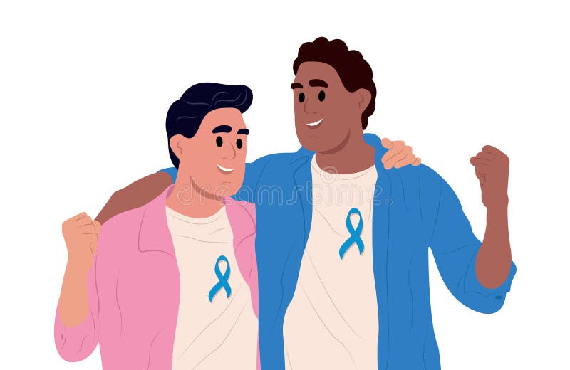 A mans and a symbol of mens health. Prostate cancer awareness ribbon with. Flat vector illustration