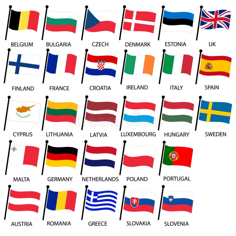 Prosty kolor wyginający się zaznacza wszystkie europejskiego zjednoczenia krajów kolekcję eps10 ilustracja wektor Prosty kolor wyginający się zaznacza wszystkie europejskiego zjednoczenia krajów kolekcję eps10 ilustracja wektor
