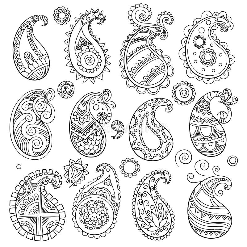 Prosty Paisley wzór Tradycyjnej wschodniej kultury dekoracji tekstylni elementy odizolowywający na białym tle ilustracja wektor