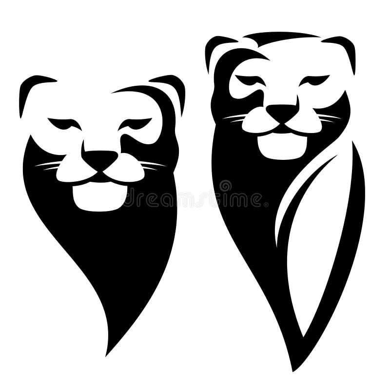 Lioness or wild puma black and white vector outline portrait - animal head simple monochrome design. Lioness or wild puma black and white vector outline portrait - animal head simple monochrome design