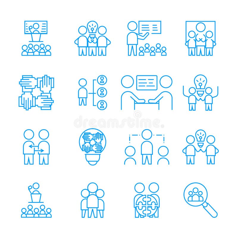 Prosty set Drużynowa pracy ikona wektorowy biały liniowy szyldowy symbol ilustracji Prosty set Drużynowa pracy ikona wektorowy biały liniowy szyldowy symbol ilustracji