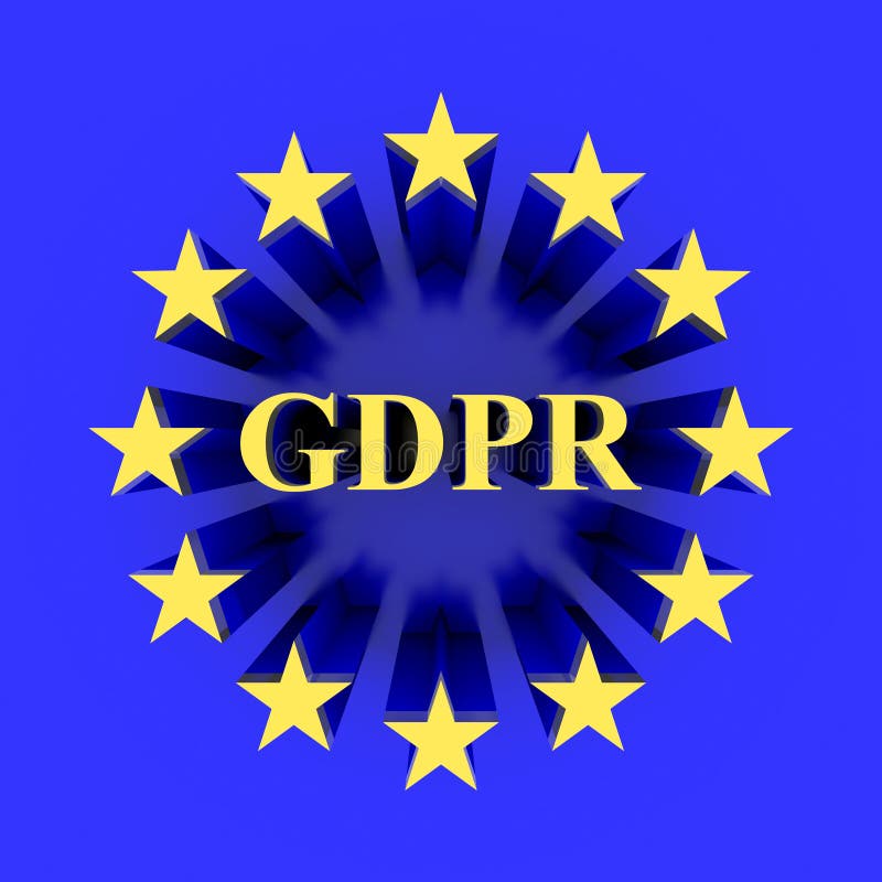 Protección de datos personal GDPR. Símbolo personal de la protección de datos GDPR en las estrellas azules de la bandera y del amarillo de la UE