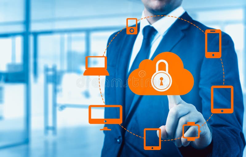 Protect cloud information data concept. Security and safety of cloud data royalty free stock photo