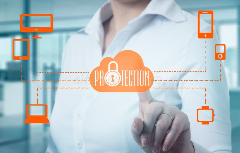 Protect cloud information data concept. Security and safety of cloud data royalty free stock image