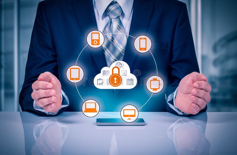 Protect cloud information data concept. Security and safety of cloud data. royalty free stock photo