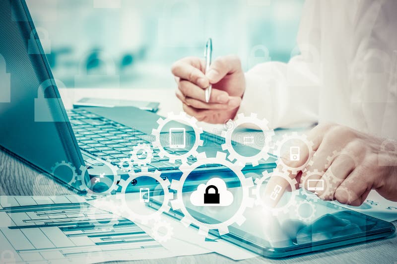 Protect cloud information data concept. Security and safety of cloud data royalty free stock image