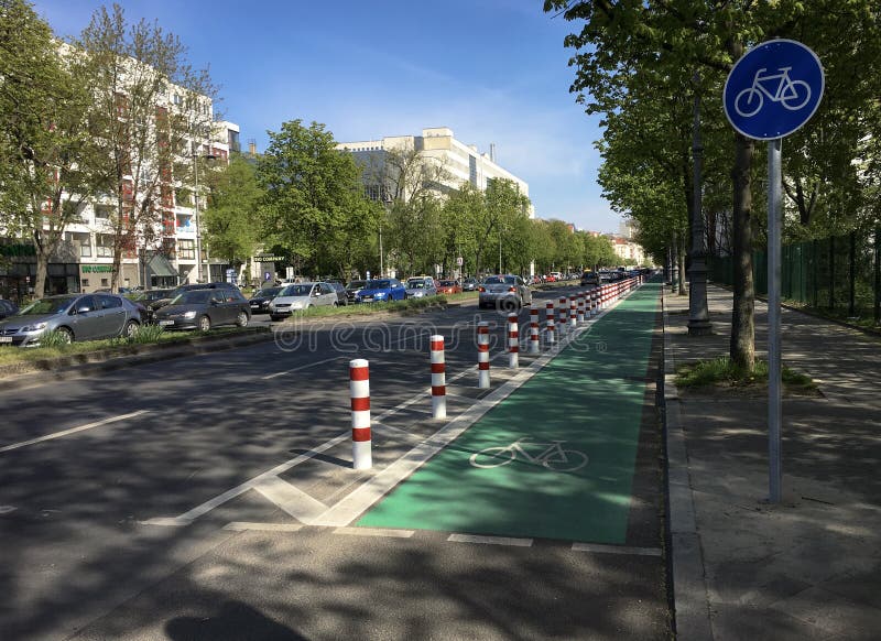 Protected and Dedicated Bike Lane in Berlin - Green with Bicycle Sign