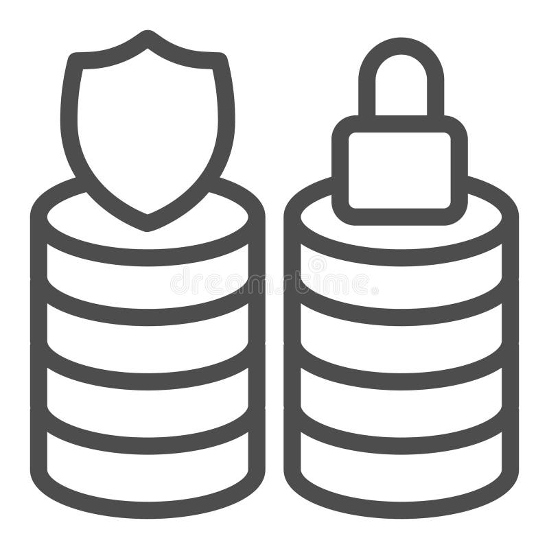 Protected and locked database arrays line icon, neural dataset concept. Vector graphics. Secure data storage, safety vector illustration