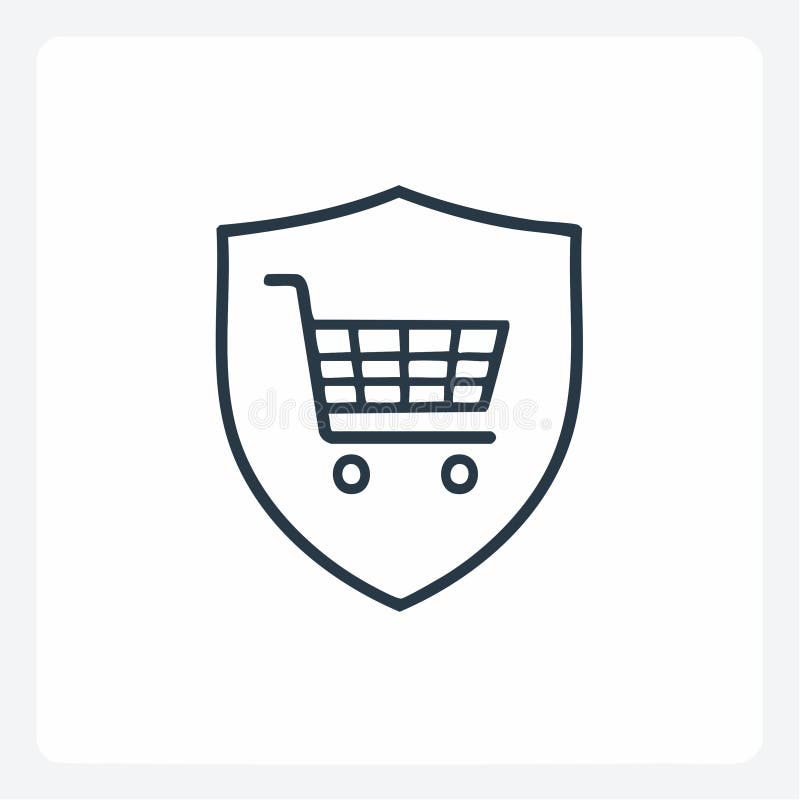 Protected Shopping Cart Line Art Icon stock illustration