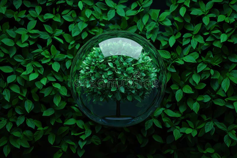 Protected Tree 3D Render of Green Foliage in Glass Sphere vector illustration