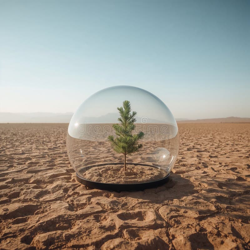 Protected Tree in Desert: Environmental Conservation Concept stock illustration