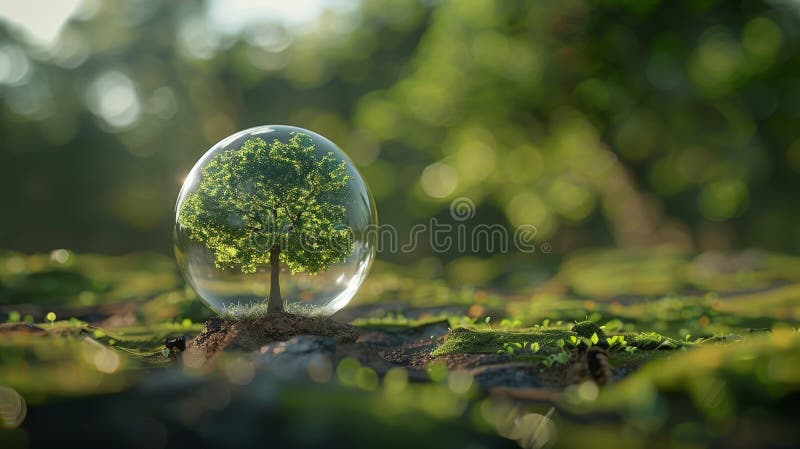 Protected Tree in a Glass Globe stock illustration