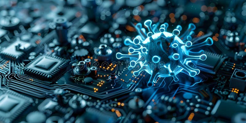 Protecting Digital Assets from a Range of Cybersecurity Threats: Viruses, Hacking, Spyware vector illustration