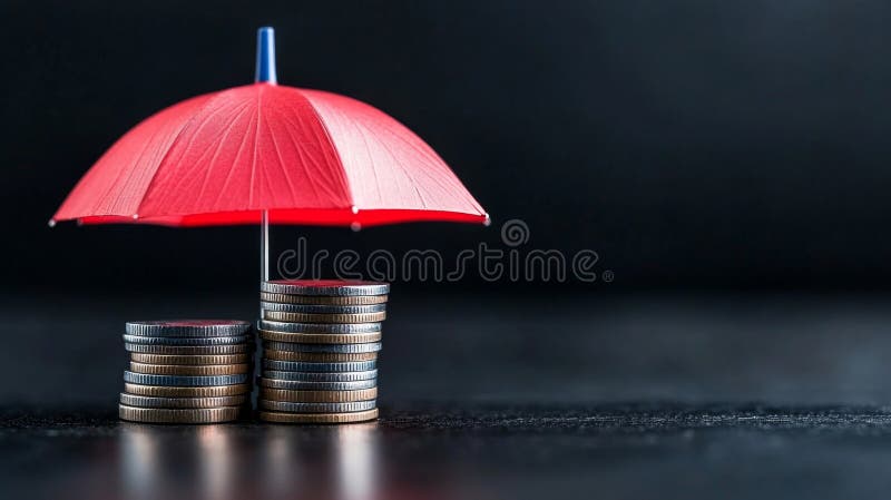 Protecting savings with a shield against financial risks and uncertainty. Generative AI royalty free stock photos