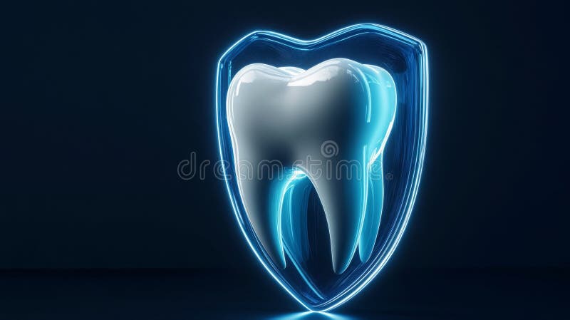 A digital representation showcases a tooth inside a shield, symbolizing the protection of dental health. Shield artificial intelligence stock images, royalty-free photos and pictures