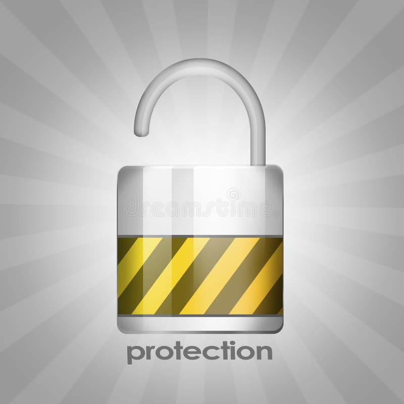 Protection metalic lock in 3D style with gray background. Protection metalic lock in 3D style with gray background