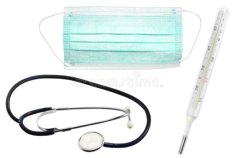 Protection mask, thermometer and stethoscope