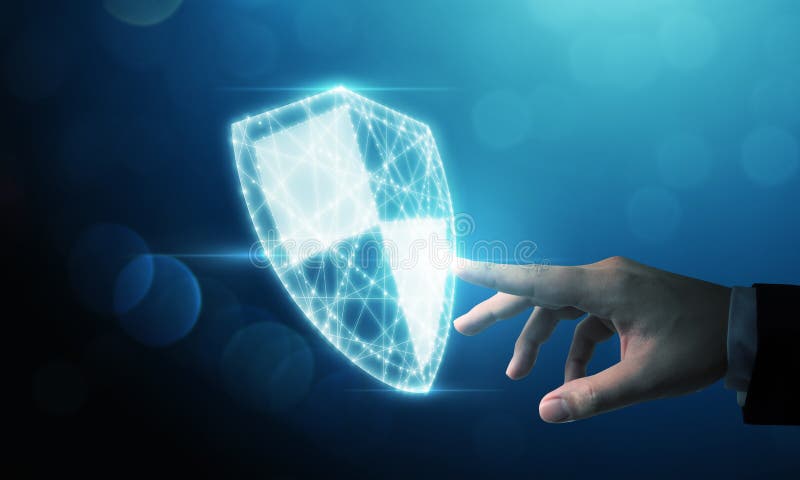 Protection network cyber security computer and safe your data concept, Businessman pointing shield protect icon. Shield artificial intelligence stock images, royalty-free photos and pictures