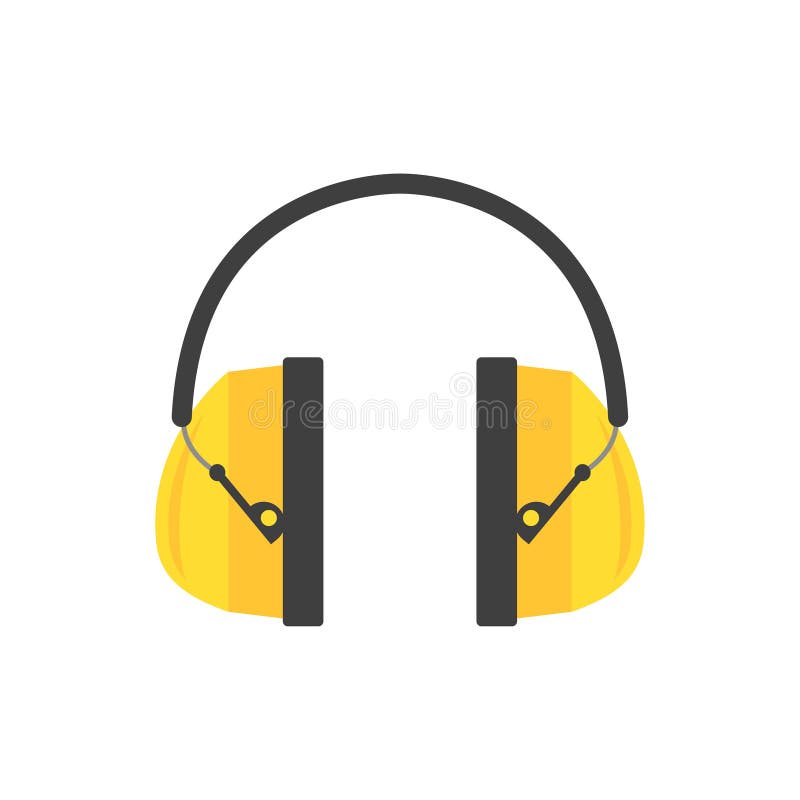 Protective ear muffs. Yellow headphones for construction worker. Professional equipment for hearing safety. Flat vector stock illustration Protective ear muffs. Yellow headphones for construction worker. Professional equipment for hearing safety. Flat vector stock illustration