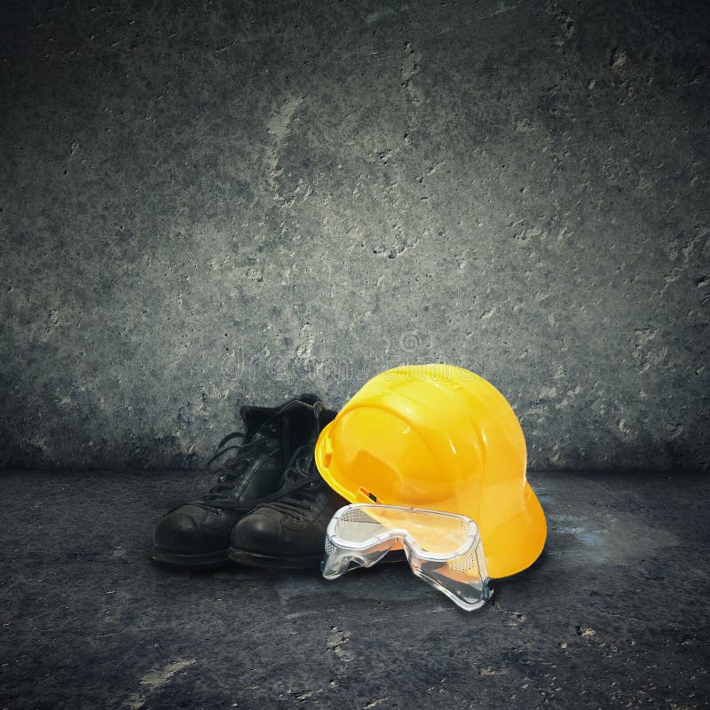 Protective Goggles on Carpentry Woodwork Desk Stock Photo