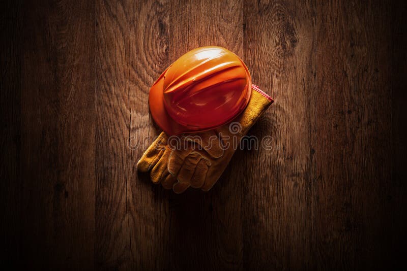 Protective Helmet and a Pair of Working Gloves Stock Photo Image of