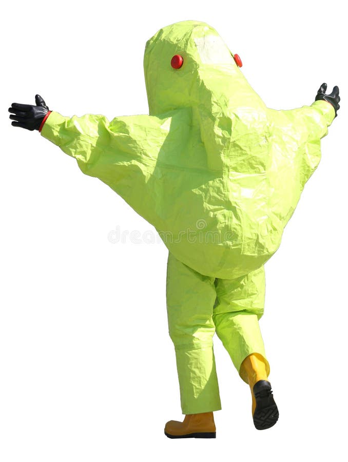 Person Yellow Protective Suit To Manage Hazardous Materials Stock