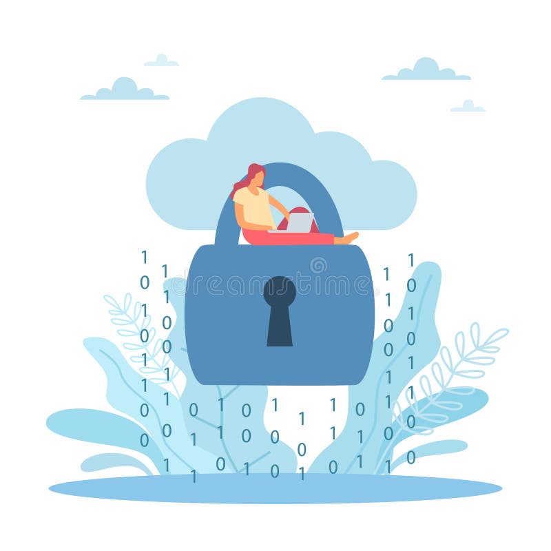Protecția bazei de date virtuale. informații privind confidențialitatea datelor, securitate informatică privată pe internet și ata vector illustration