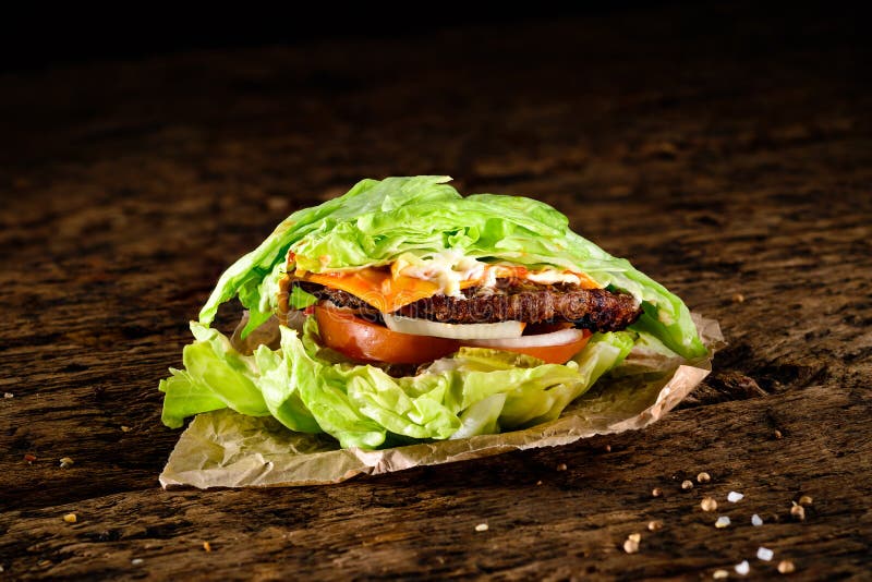Protein Burger Wrapped in Lettuce Stock Image Image of patty, veggie
