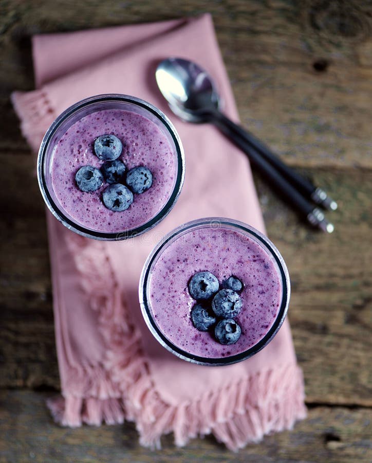 Protein Cocktail Of Yogurt, Milk, Honey And Blueberries. Stock Image ...