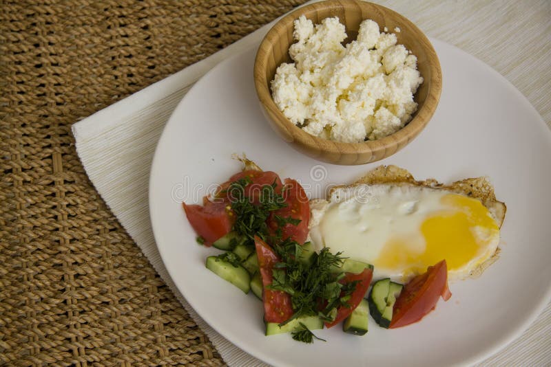 Protein Food Fried Eggs and Cottage Cheese Stock Image Image of