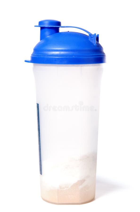 Protein Shaker with Blue Top and Whey Powder Stock Photo Image of