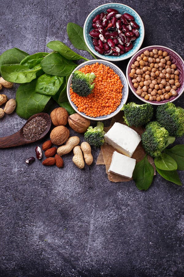 Proteinquellen des strengen Vegetariers lizenzfreie stockbilder Proteinquellen des strengen Vegetariers lizenzfreie stockbilder