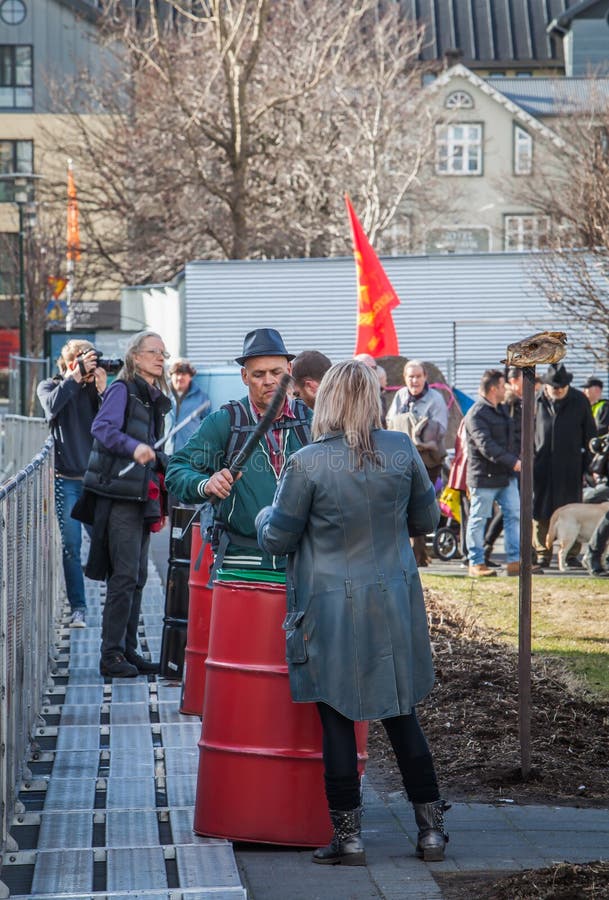 Protest in Reykjavik IJsland royalty-vrije stock fotografie