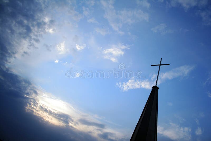 Protestant church top cross in the sky stock images Protestant church top cross in the sky stock images