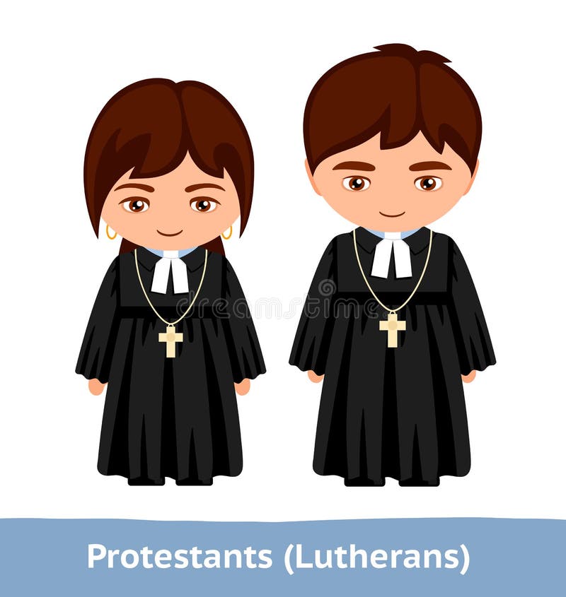 Protestants, lutherans. Pastors. Man and woman.