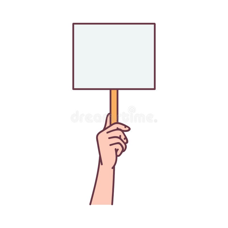 Protester hand holding blank placard sign on wooden stick