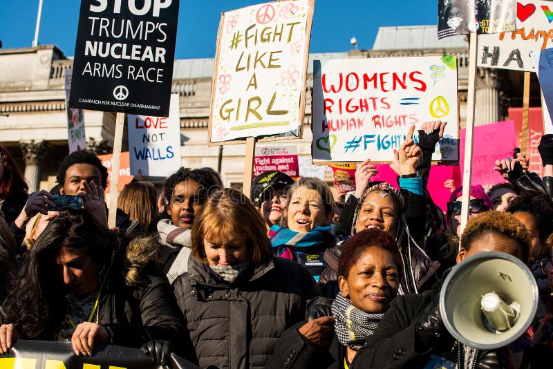 Protesters with Placards & Banners at the Women`s March Rally in ...