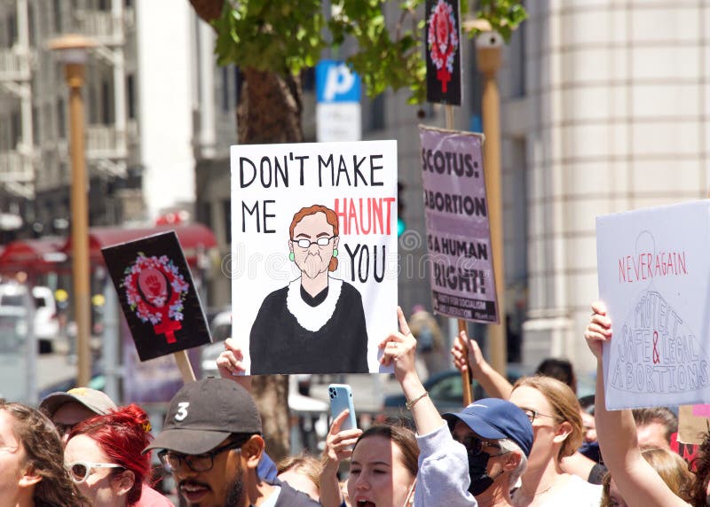 Protestors Holding Signs Marching In San Francisco At Womenâ€™s Rights Protest After Scotus Leak