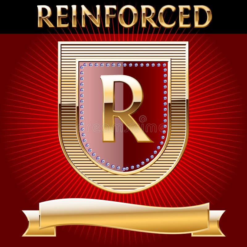 Escudo em dourado com fita ilustração royalty free