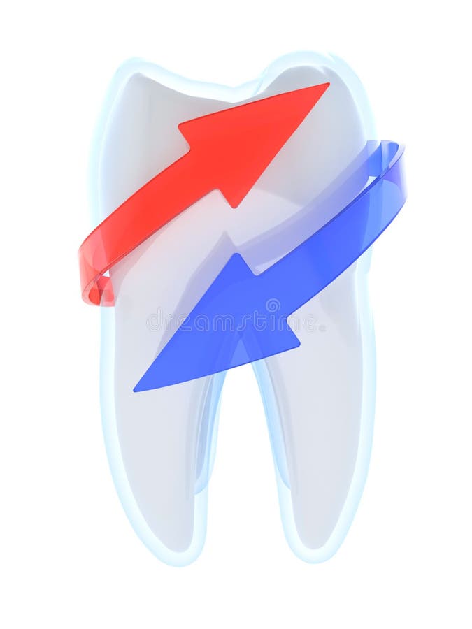 3D illustration of tooth with red and blue arrows - tooth protection. 3D illustration of tooth with red and blue arrows - tooth protection